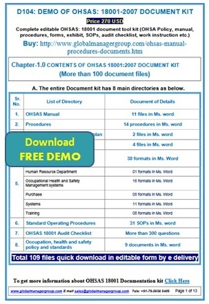 ohsas 18001 manual example